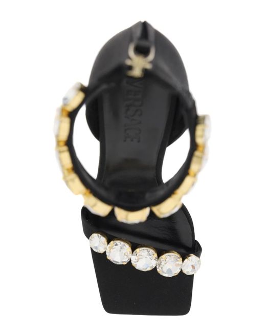 Versace Black Satin Sandals With Crystals