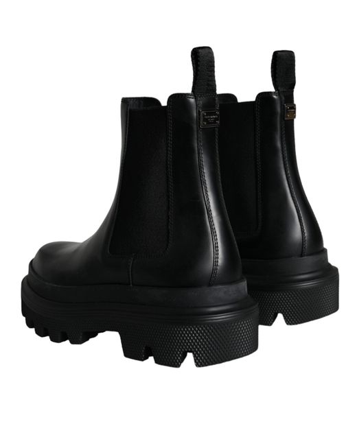 Dolce & Gabbana Black Leather Slip On Stretch Trekking Boots Shoes for men