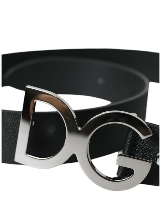 Dolce & Gabbana Black Leather Logo Metal Buckle Belt for men