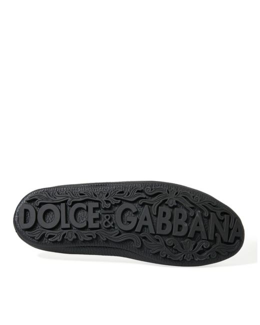 Dolce & Gabbana Black Leather Crystal Embellished Loafers Dress Shoes for men