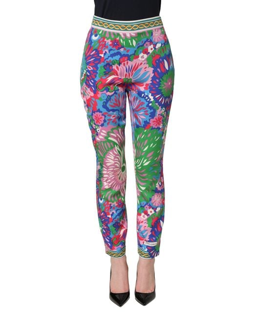 Dolce & Gabbana Blue Multicolor Floral Stretch Jersey Leggings Pants