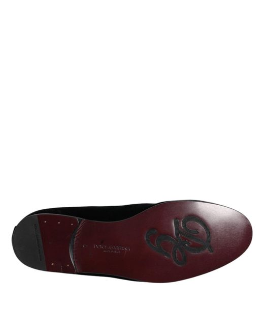 Dolce & Gabbana Black Velvet Embellished Loafer Slip On Shoes for men