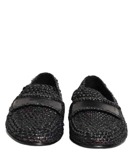 Dolce & Gabbana Black Woven Raffia Slip On Loafers Shoes for men