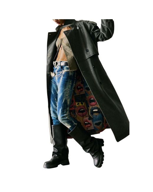 Desigual Black Gray Polyethylene Coat