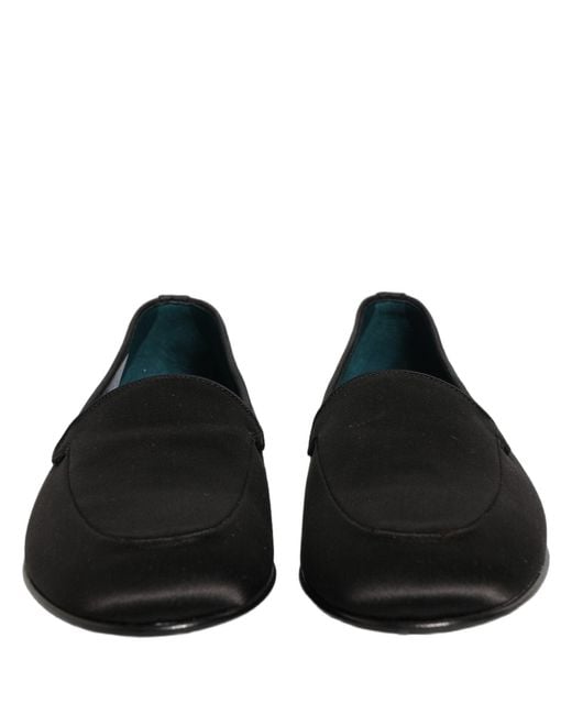 Dolce & Gabbana Black Satin Logo Slip On Flats Loafers Shoes for men