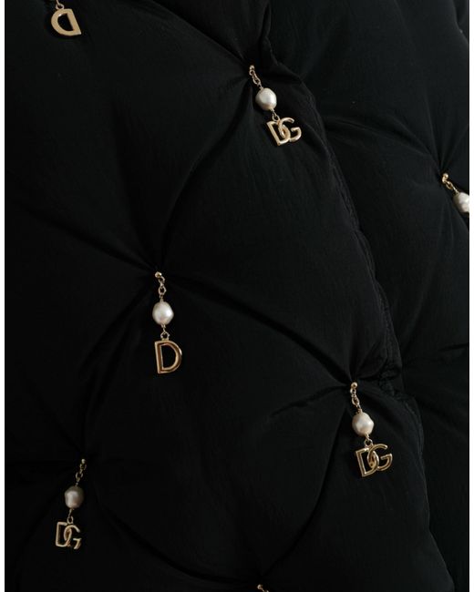 Dolce & Gabbana Black Elegant Quilted Jacket With Pearl Embellishment