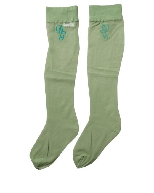 Dolce & Gabbana Green Knee High Sheer Nylon Accessory Socks