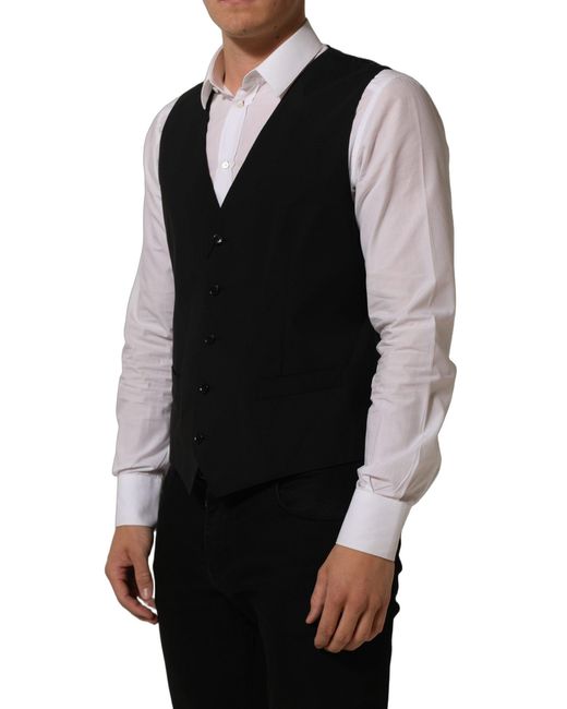 Dolce & Gabbana Black Wool Stretch Waistcoat Formal Dress Vest Virgin Elastane for men