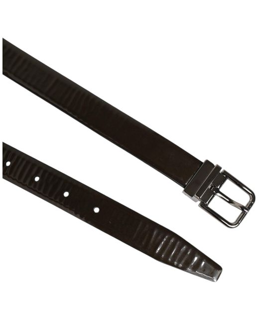 Dolce & Gabbana Black Glossy Leather Classic Metal Buckle Belt for men