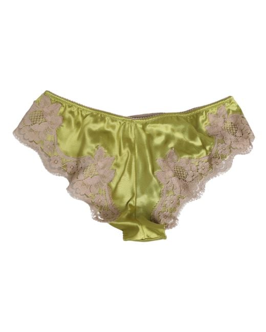 Dolce & Gabbana Green Silk Satin Floral Lace Trim Panty Underwear Clothing