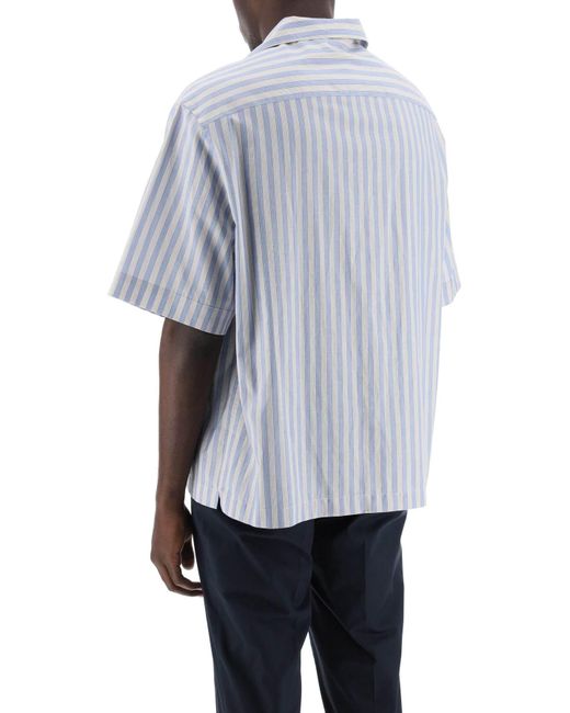 Etro Blue Pegasus Striped Bowling Shirt for men