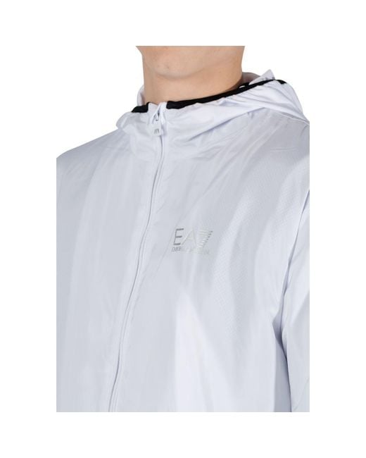 EA7 Blue White Polyester Jacket for men