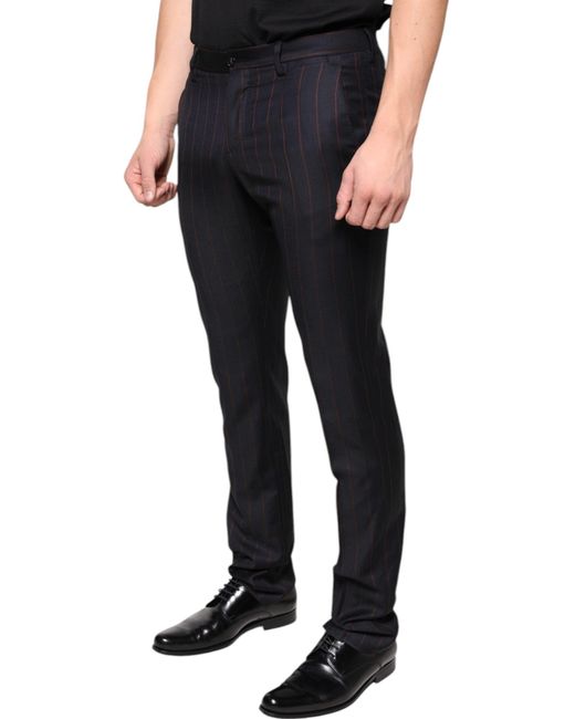 Dolce & Gabbana Black Stripes Skinny Dress Pants for men