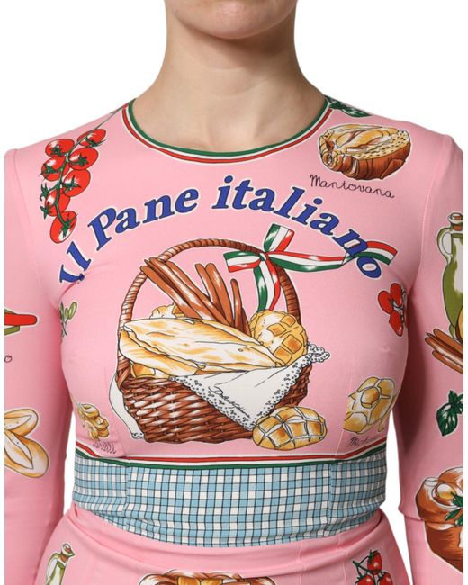 Dolce & Gabbana Red Italian Bread Print Midi Dress