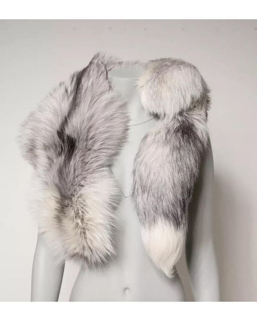 Dolce & Gabbana Gray Fox Fur Neck Wrap Warmer Winter Scarf