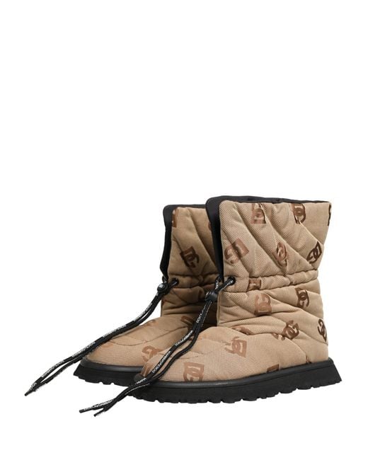 Dolce & Gabbana Brown Logo Print Lace Up Snow Boots Shoes for men