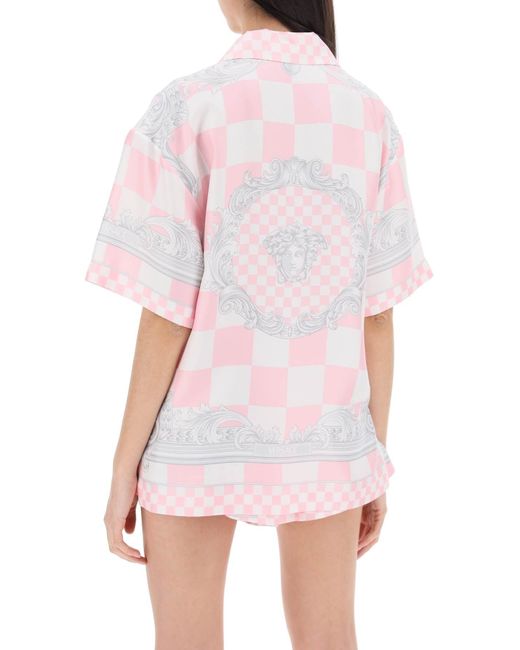 Versace Pink Printed Silk Bowling Shirt