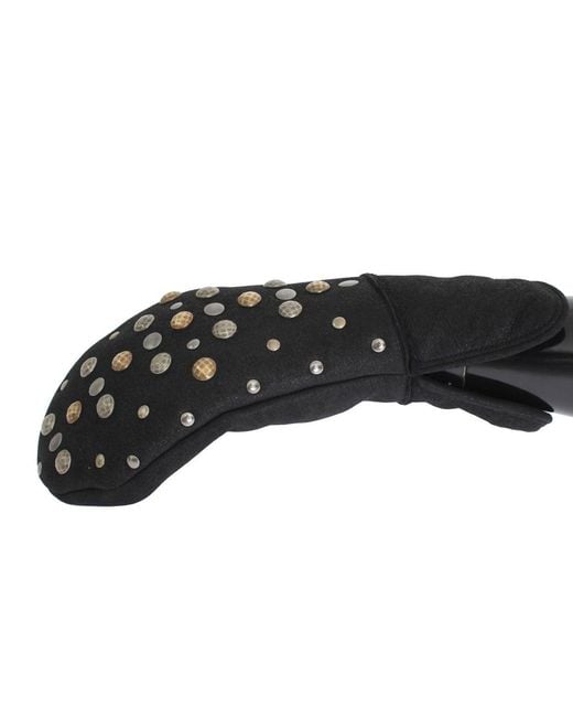 Dolce & Gabbana Black Wool Shearling Studded Gloves for men
