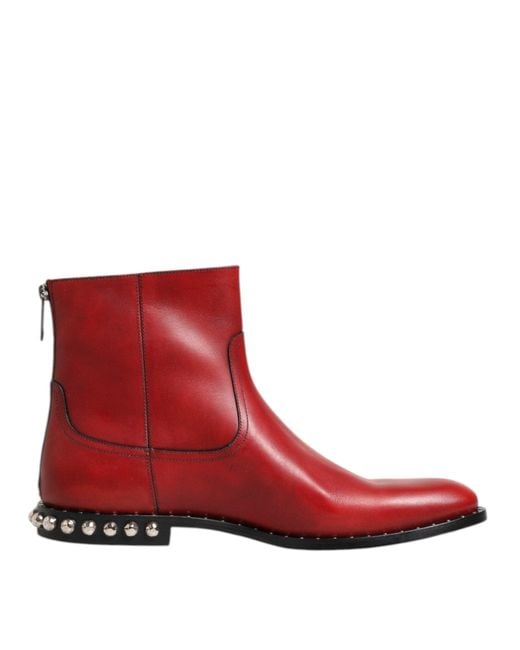 Dolce & Gabbana Red Studded Chelsea Short Ankle Boots Shoes for men