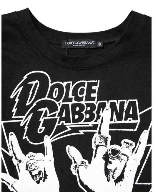 Dolce & Gabbana Black Cotton Printed Short Sleeves T for men