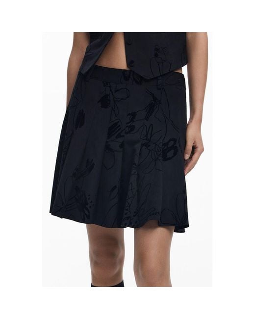 Desigual Blue Pleated Floral Print Skirt
