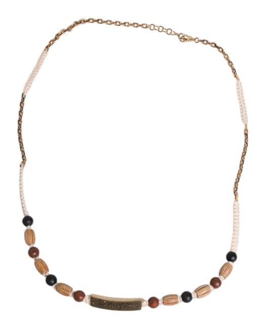 Dolce & Gabbana Metallic Wooden Beaded Logo Pendant Necklace for men