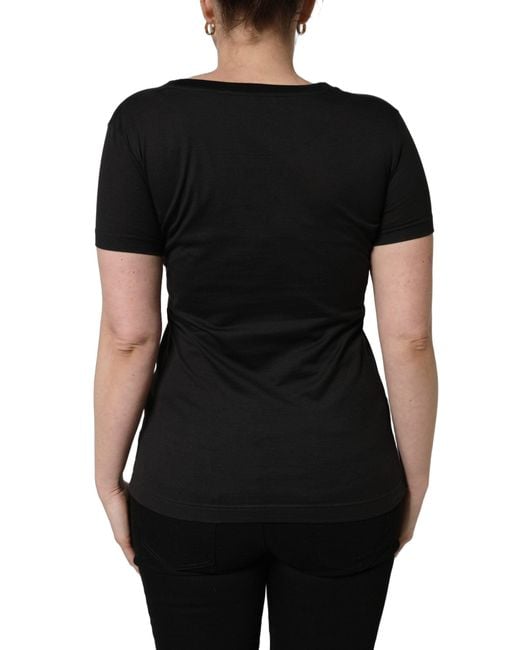 Dolce & Gabbana Black Tropical Print Cotton Round Neck T
