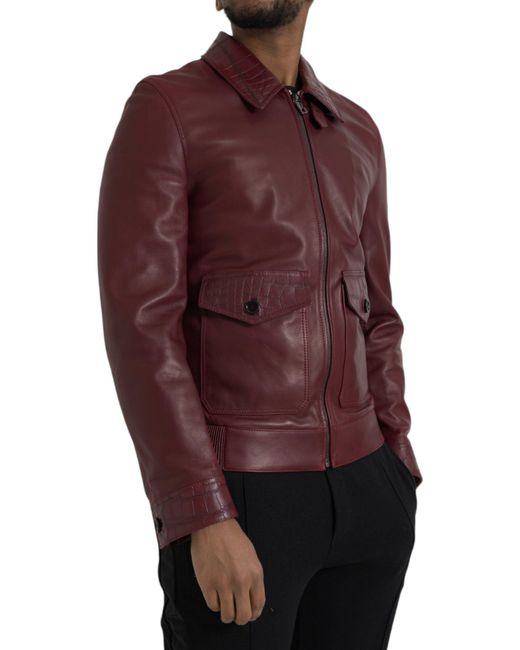 Dolce & Gabbana Red Exotic Leather Zip Biker Coat Jacket for men