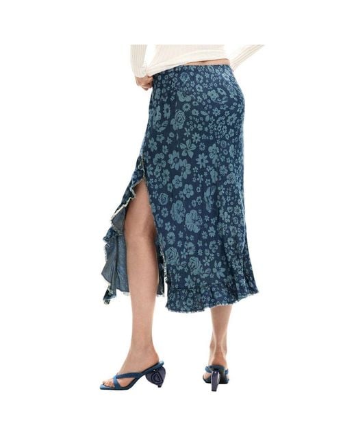 Desigual Blue Lyocell Long Skirt