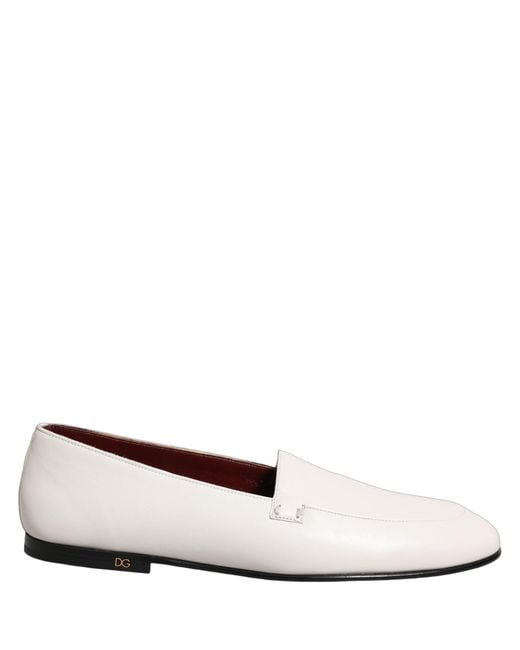 Dolce & Gabbana White Leather Logo Slip On Men Loafers Shoes for men