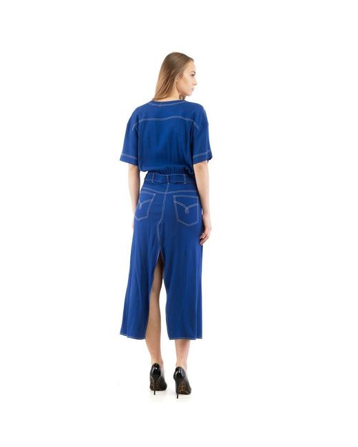 Moschino Blue Multicolor Marabou Casual Dress