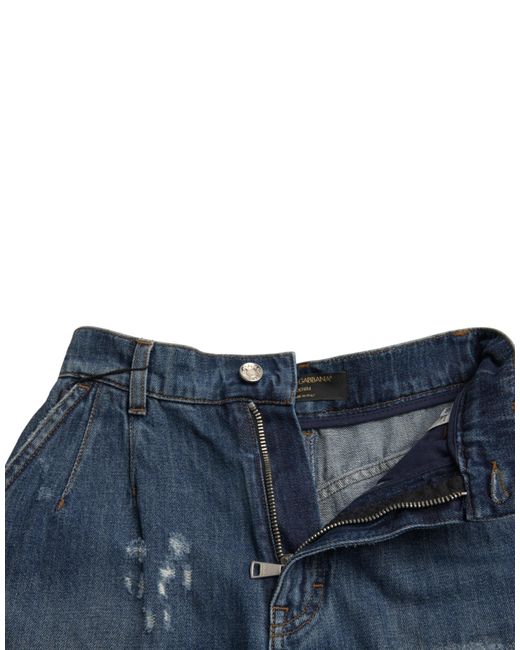 Dolce & Gabbana Blue Cotton High Waist Denim Hot Pants Shorts