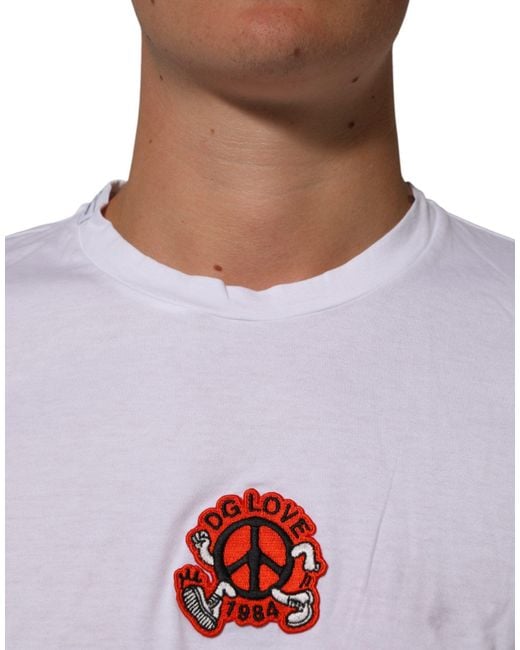 Dolce & Gabbana White Cotton Dg Love Patch Crew Neck T-Shirt for men
