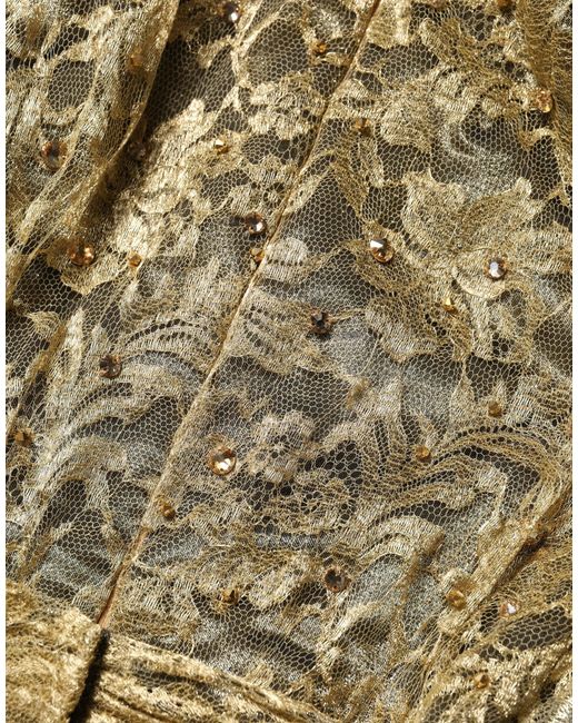 Dolce & Gabbana Metallic Gold Sheer Lace Crystal Embellished Dress