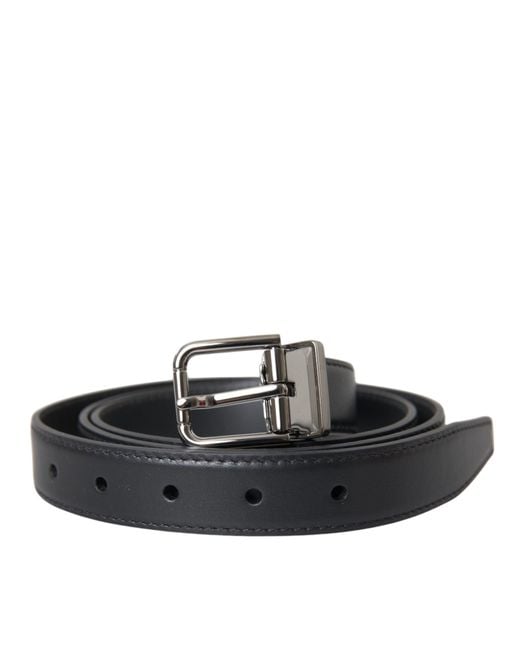 Dolce & Gabbana Black Leather Silver Metal Buckle Men Belt for men
