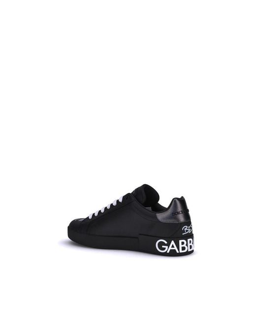 Dolce & Gabbana Black Calf Leather Bos Taurus Athletic Sneakers for men