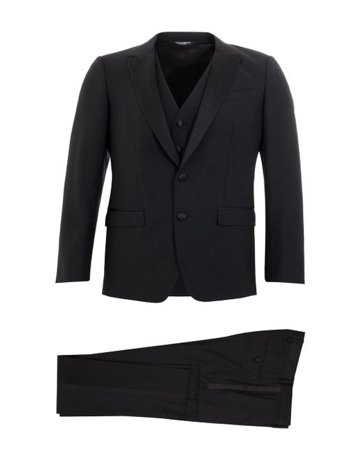 Dolce & Gabbana Three Piece Smoking Black Suit for men