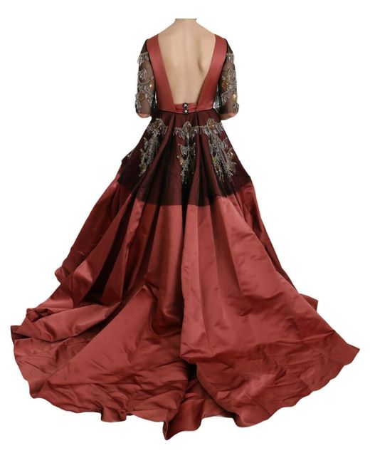 Dolce & Gabbana Red Crystal Chandelier Silk Princess Gown Dress