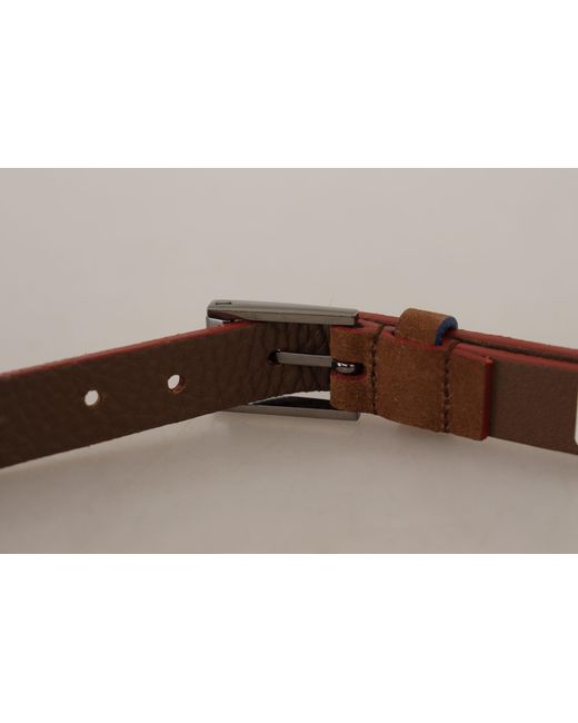 Dolce & Gabbana Brown Chic Suede Belt With Logo Engraved Buckle