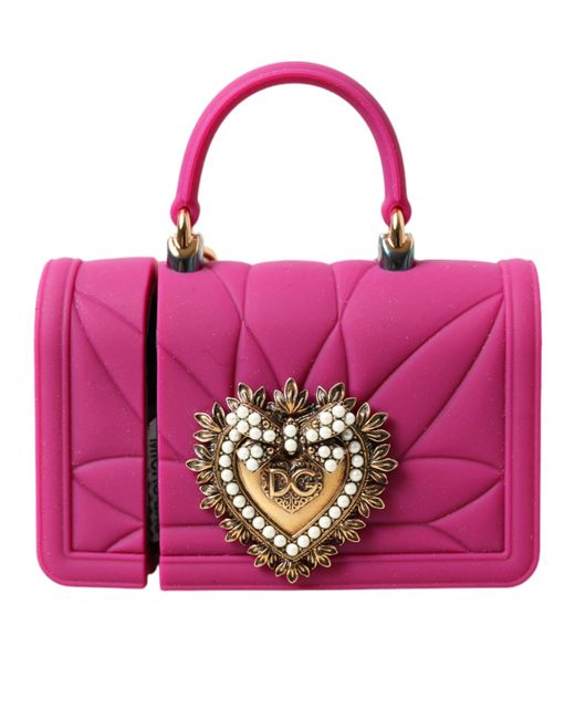 Dolce & Gabbana Pink Silicone Devotion Heart Bag Gold Chain