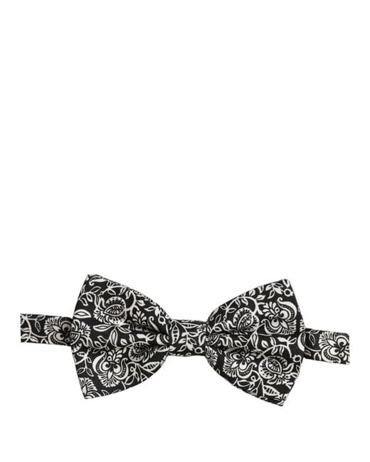 Dolce & Gabbana Gray Tie Black White Paisley Silk Adjustable Neck Papillon Bow for men