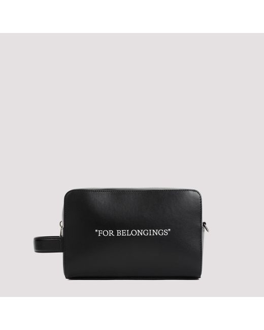 Off-White c/o Virgil Abloh Black White Quote Bookish Calf Leather Toiletry Pouch for men
