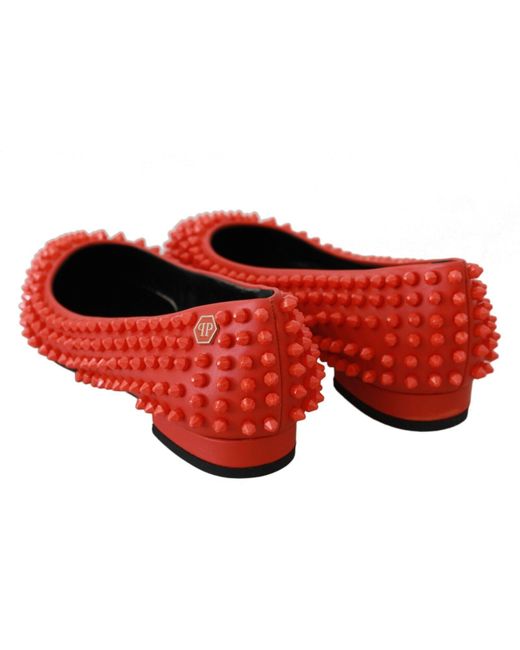 Philipp Plein Red Vibrant Pointed Leather Flats