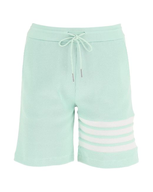 Thom Browne Green 4-bar Shorts In Waffle Jersey