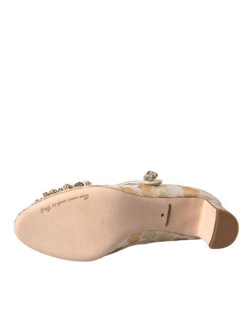 Dolce & Gabbana Metallic Jacquard Crystal Mary Janes Pumps Shoes