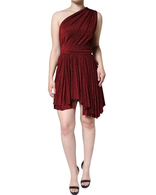 Dolce & Gabbana Red One Shoulder Pleated A-Line Mini Dress