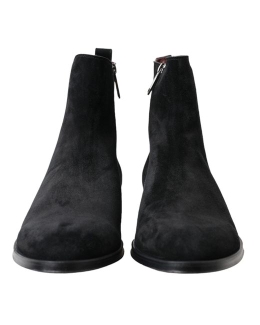 Dolce & Gabbana Black Suede Leather Mid Calfboots Shoes for men