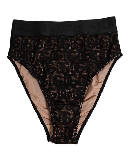 Dolce & Gabbana Black Dg Logo Lace High Brief Panty Underwear Cotton Clothing