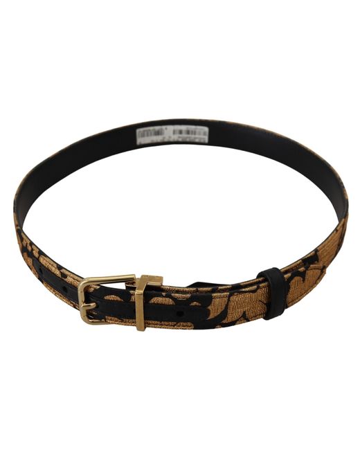Dolce & Gabbana Black Jacquard Leather Logo Buckle Belt