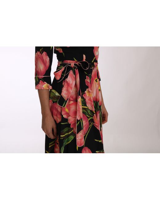 Dolce & Gabbana Black Tulip Print Stretch Shift Dress